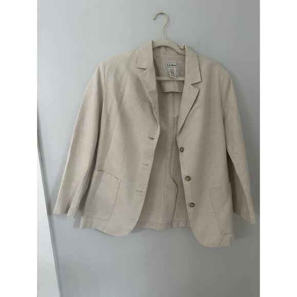LL Bean Khaki Linen Blend Blazer Jacket Size 12 Classic Professional - Picture 1 of 7
